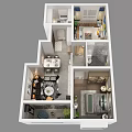 Birds Eye View of Modern House Layout with Living Room Kitchen Bedroom and Bathroom