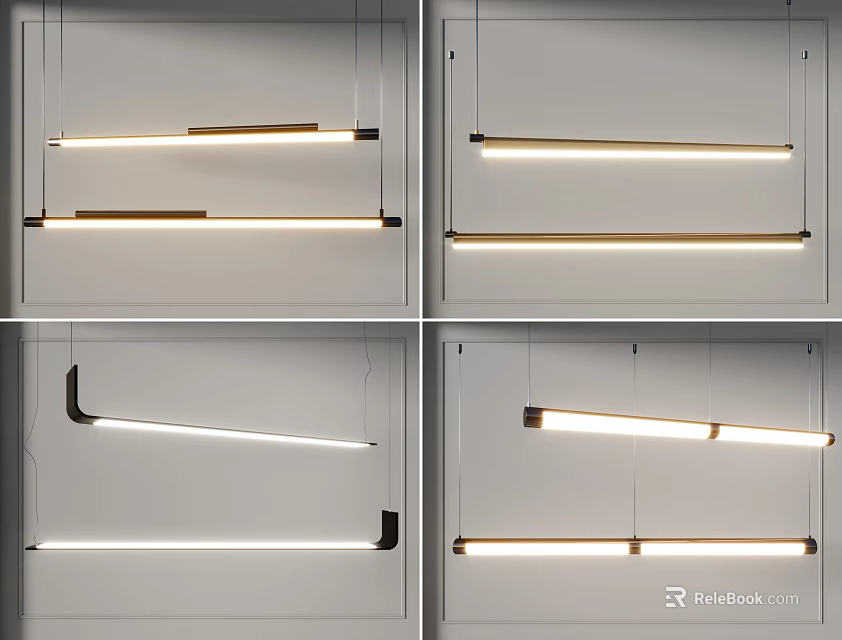 Modern Linear Pendant Lights With Sleek Design And Metal Wooden Accents For Contemporary Interior Spaces 3d model 