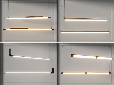 Modern Linear Pendant Lights With Sleek Design And Metal Wooden Accents For Contemporary Interior Spaces 3d model