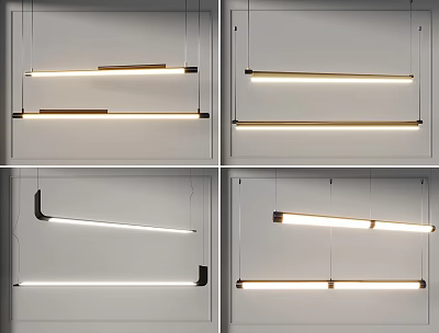 Modern Linear Pendant Lights With Sleek Design And Metal Wooden Accents For Contemporary Interior Spaces 3d model