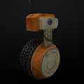 Orange And White Mechanical Robot Character With Large Tire And Camera Sensor Design 3d model