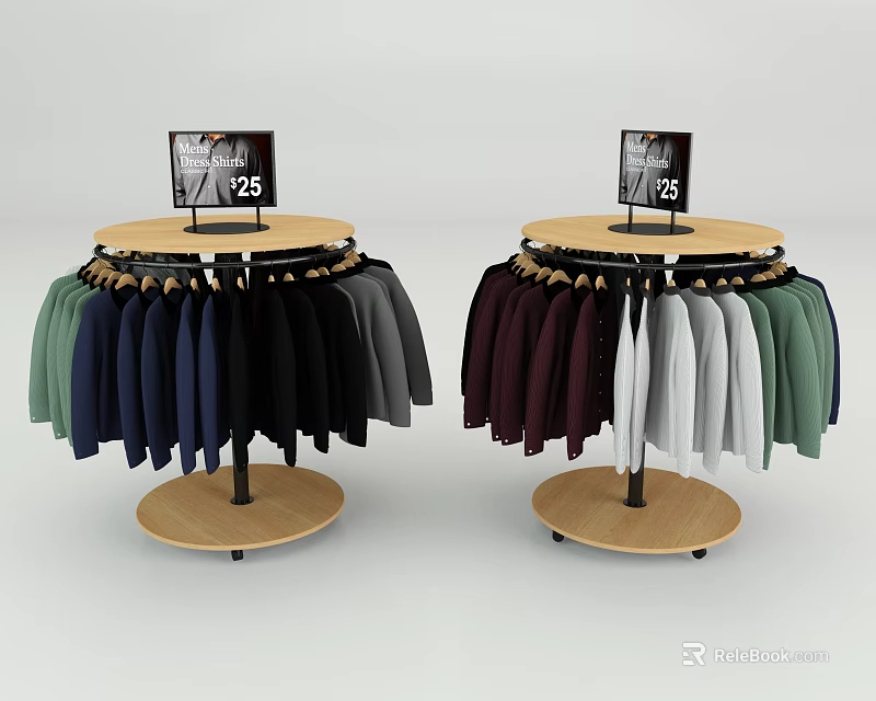 Round Clothing Display Racks With Hanging Garments And Top Price Tag 25 3d model 