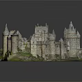 Detailed Ancient Castle Architecture Model Featuring Towers Stone Walls and Green Grass