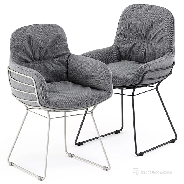 Modern Soft Gray Fabric Upholstered Armchair With Stylish Metal Wire Frame For Cozy Dining Spaces 3d model 