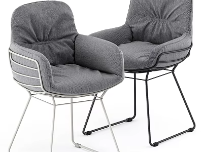 Modern Soft Gray Fabric Upholstered Armchair With Stylish Metal Wire Frame For Cozy Dining Spaces 3d model