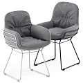 Modern Soft Gray Fabric Upholstered Armchair With Stylish Metal Wire Frame For Cozy Dining Spaces
