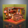 Miniature Happy Cafe Scene With Daily Necessities Shelves Display Cabinet And Plants