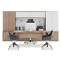 Modern Office Desk Interior With Black Office Chairs Wooden Storage Cabinets And Computer Monitor