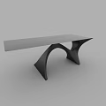 Modern Dining Table With Unique Curved Metal Base And Smooth Wooden Top Design