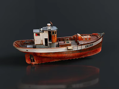 Vintage Brown And White Tugboat Model With Cockpit Deck And ASSO Number 3d model