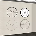 Four Modern Clocks Hung on Light Wall With Unique Designs Near Vertical Striped Decor