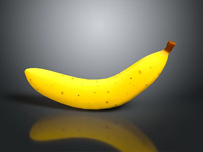 Ripe Yellow Banana With Brown Spots And Stem On Dark Background 3d model