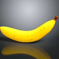 Ripe Yellow Banana With Brown Spots And Stem On Dark Background