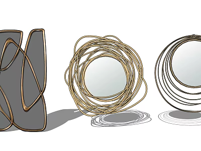 Modern Stylish Decorative Mirrors With Abstract Spiral And Layered Metal Frames 3d model