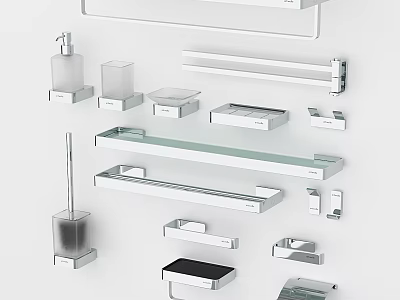 Sleek Modern Bathroom Accessories Set Featuring Towel Rack Glass Shelf Soap Dish And Toothbrush Holder 3d model