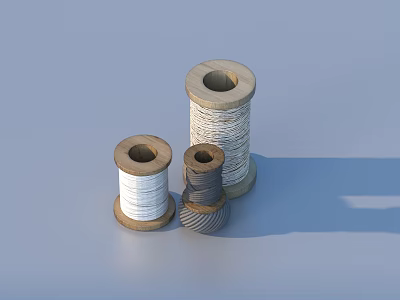 Three Different Sizes of Wooden Thread Spools for Household Supplies 3d model