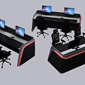 Modern Office Desk Setup With Dual Monitors Ergonomic Chairs And LED Strip Lights