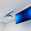 Ceiling Mounted Projection Screen With Monitoring Equipment And Blue Display Interface In Indoor Setting