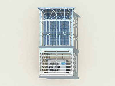 Architectural Component With Decorative Metal Railing And External Air Conditioner Unit 3d model