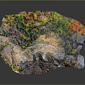 Colorful Garden Landscape Design With Rockery Lush Green Vegetation And Red Orange Accents