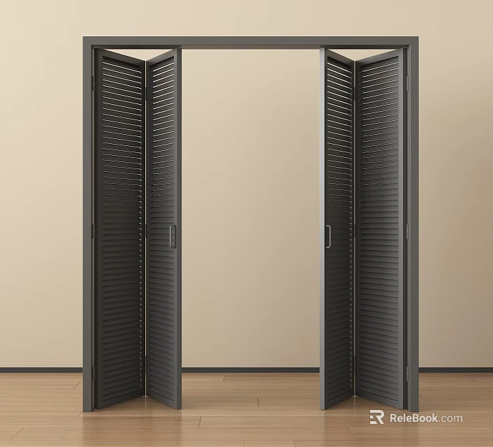 Modern Black Louvered Folding Door for Interior Space with Wooden Floor 3d model 