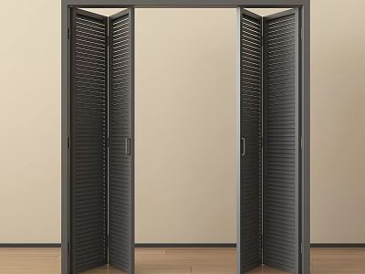 Modern Black Louvered Folding Door for Interior Space with Wooden Floor 3d model
