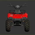 Red All Terrain Four Wheeled Motorcycle Featuring Protective Bars And Large Off Road Tires