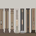 Diverse Decorative Columns Showcasing Various Designs And Different Materials Arranged Together 3d model