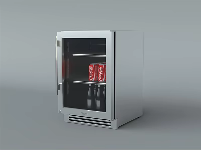 Stainless Steel Compact Refrigerator with Glass Door Holding Coca-Cola Cans and Bottles 3d model