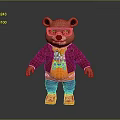 Pink Bear Character Wearing Blue Goggles Red Plaid Jacket Orange T-shirt Blue Pants And Red Shoes