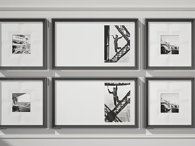 Black And White Framed Photos Wall Display With Artistic Arrangement 3d model