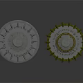 Two Industrial Mechanical Components With Circular Gear Design And Metal Structure