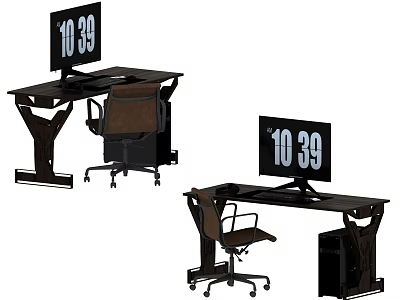 Modern Office Desk With Chair And Monitor Showing 1039 Time Display Design 3d model