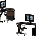 Modern Office Desk With Chair And Monitor Showing 1039 Time Display Design