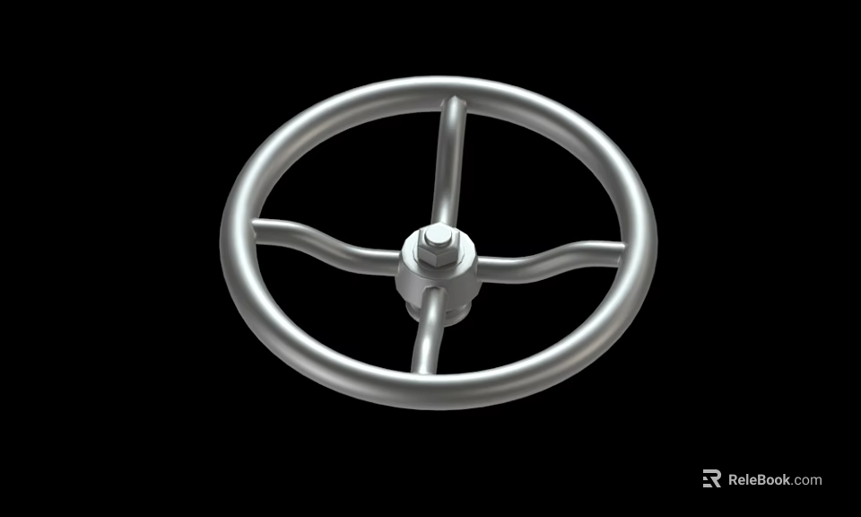 Silver Metal Handwheel With Spokes And Central Nut For Mechanical Applications 3d model 
