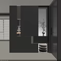 Modern Dark Gray Shoe Cabinet With Sleek Design In Entryway Area And Vase