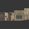 Gothic Stone Building Facade With Arched Stained Glass Windows And Ornate Details