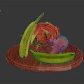 Fresh Bananas Dragon Fruit and Ginger Arranged on Wooden Tray