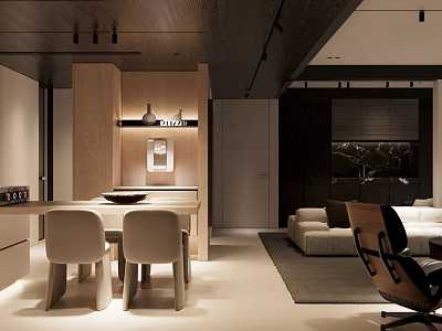 Modern Dining Living Room Interior Design With Open Concept Sofa Dining Table And Chairs 3d model