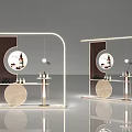 Modern Window Display With Curved Frame Round Mirror And Decorative Items 3d model