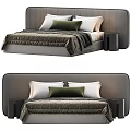 Stylish Double Bed with Gray Headboard Green Pillow White Pillows and Black Nightstand
