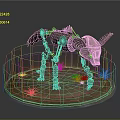 Mechanical Dog Skeleton With Horns Metallic Structure Flaming Base And Dry Grass