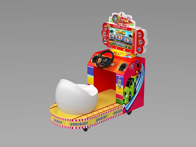 Interactive Kids Amusement Machine With Steering Wheel White Seat Game Screen And Colorful Casing 3d model