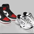 Stylish High Top Red Black And Low Top White Shoes With Classic Logo Details