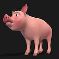 Cute Cartoon Pink Pig 3D Model With Big Ears And Blue Eyes On Black Background