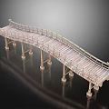 Detailed Arched Wooden Bridge With Railings Supporting Piers And Wooden Deck