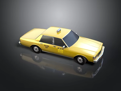 Yellow Vintage Taxi Sedan With Roof Sign And Shiny Reflective Surface 3d model
