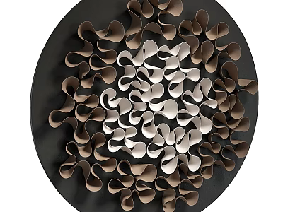 Circular Metal Wall Hanging With Brown Silver Curved Pieces And Spiral Pattern On Black Background 3d model