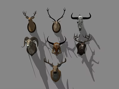 Animal Wall Decor With Decorative Deer Bull And Ram Head Mounts For Home 3d model