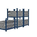Industrial Equipment Heavy Duty Storage Racks with Blue Frames Holding Metal Coils in Factory